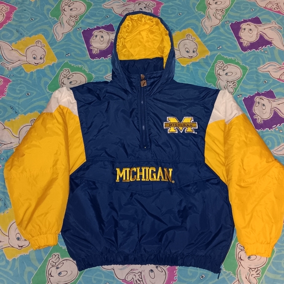 New 90s Logo 7 Michigan Wolverines Vintage Pullover Winter Coat U of M Jacket - Picture 1 of 6